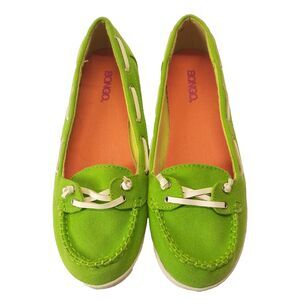 Bongo Womens Size 9 Canvas Lime Green Y2K Boat Shoes Casual Slip On Comfort Flat